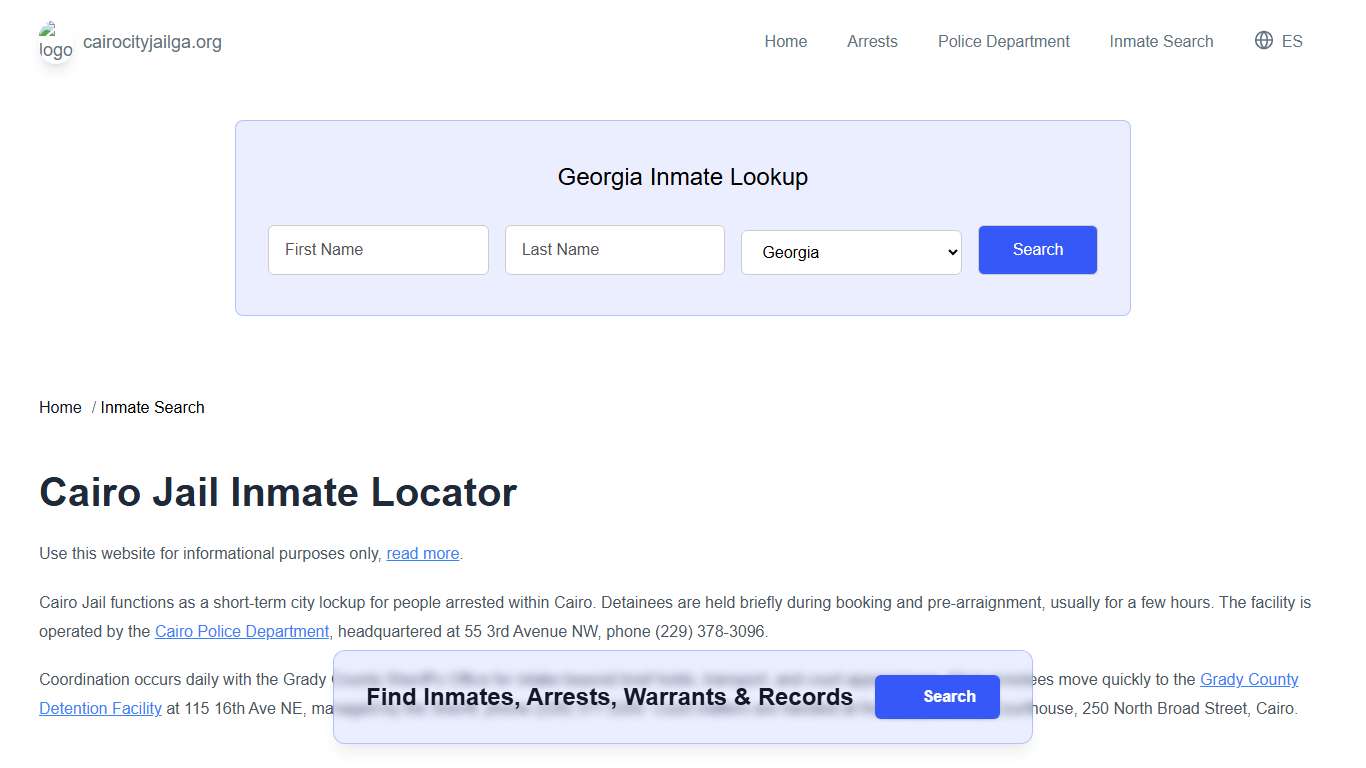 Cairo, GA Municipal Jail Inmate Search