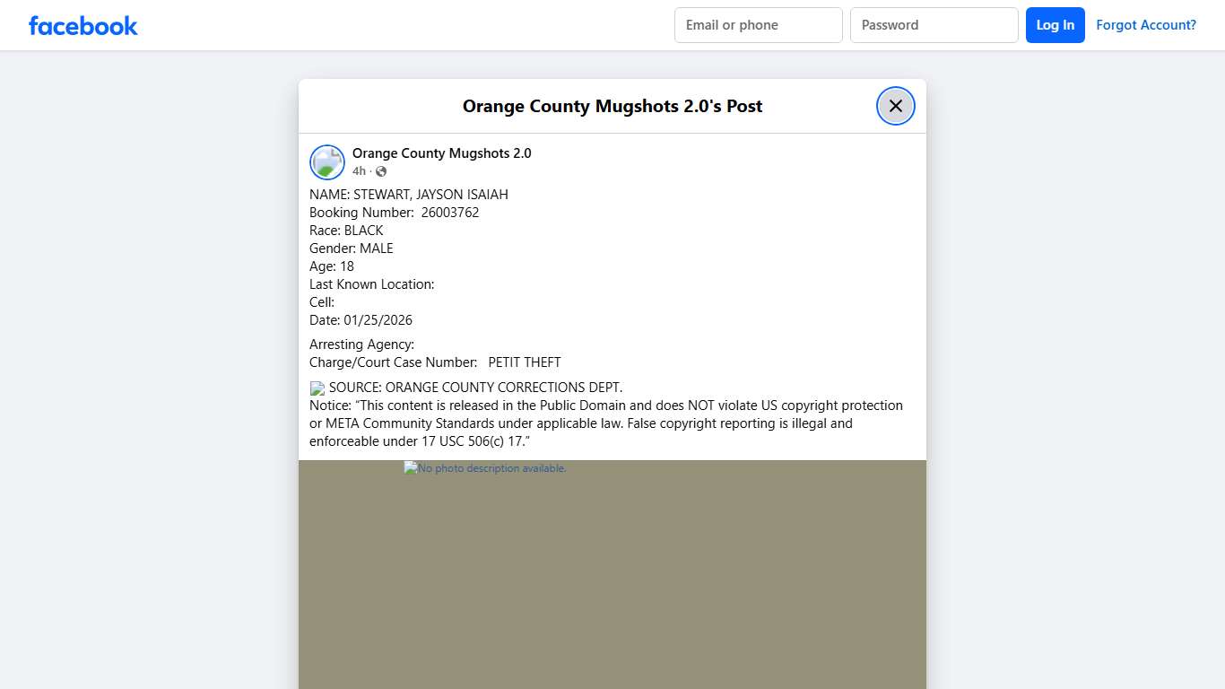 NAME: STEWART, JAYSON ISAIAH... - Orange County Mugshots 2.0 Facebook